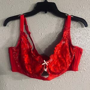 Lane Bryant Cacique Womens 42DD Red & White Lace Bra Full Coverage Sexy